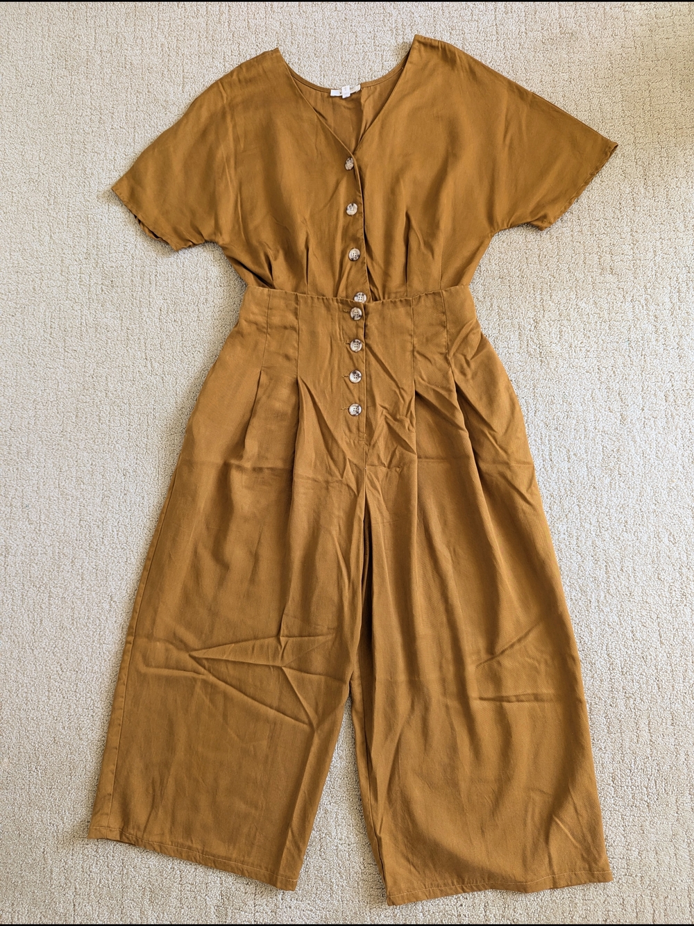 Button-Front Wide Leg Jumpsuit in Mustard - Picture 3 of 14